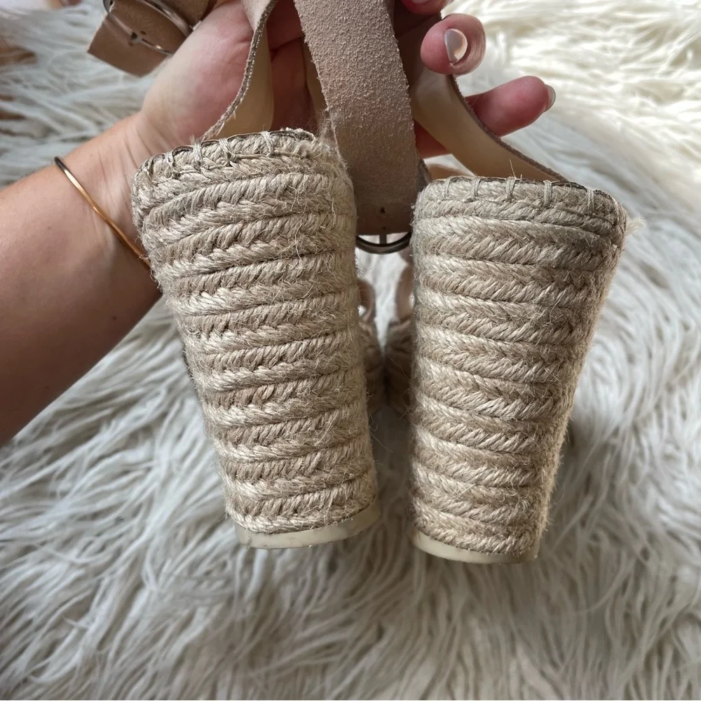 Dolce Vita Beige Shae Suede Espadrille Platform Wedge Heel Strappy Sandal EUC 9